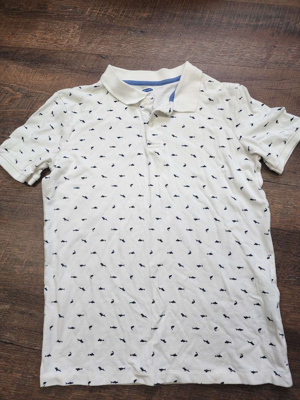 Old Navy White Polo with Navy Shark Motif